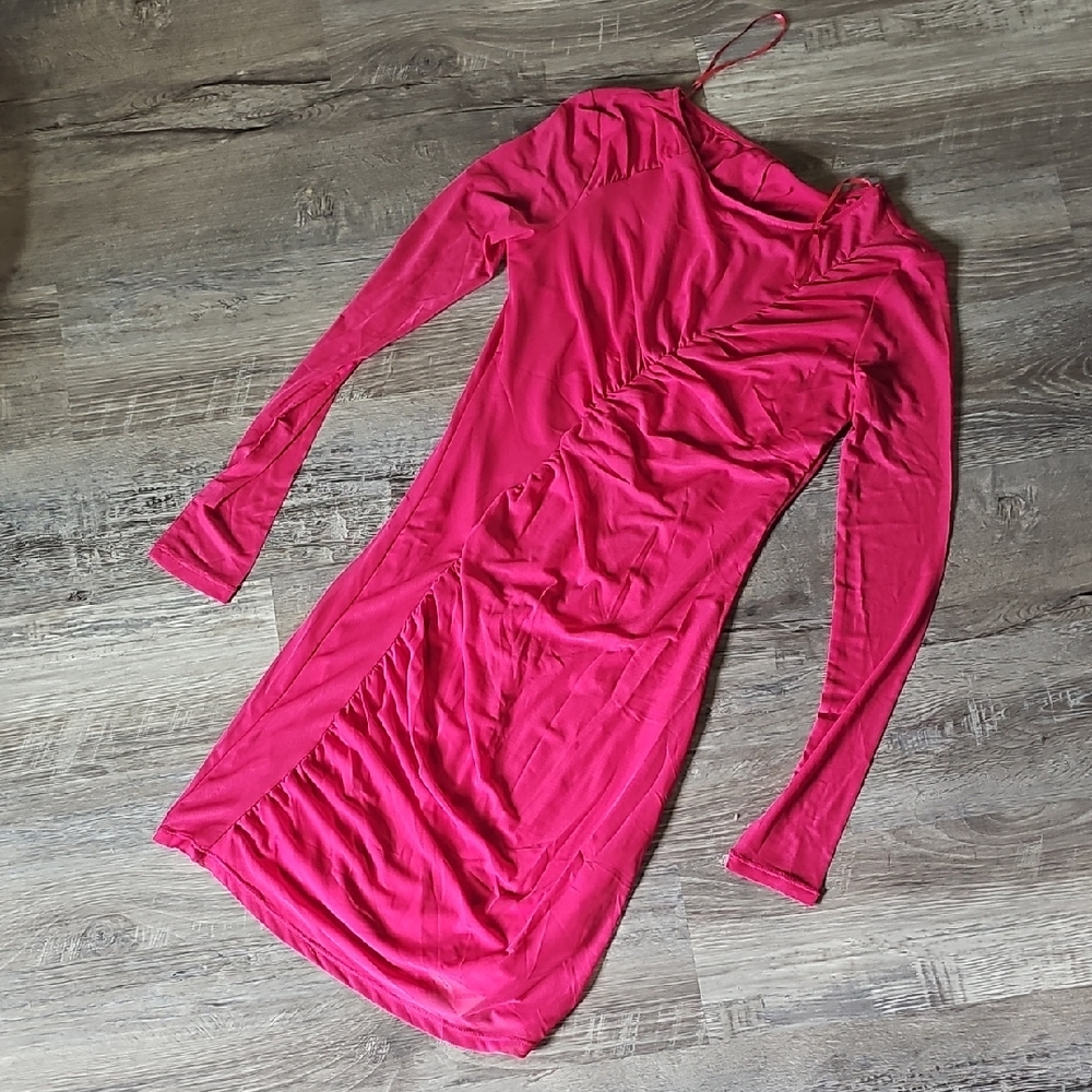 NWT Halara Long Sleeve Ruched Mesh Bodycon Mini Dress